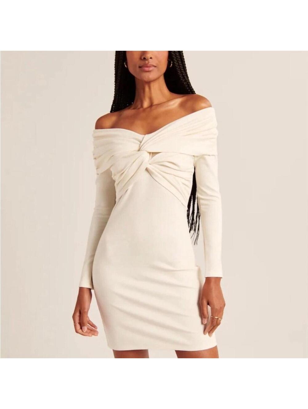NWT Abercrombie and Fitch Long Sleeve Off-Shoulder Cream Mini Dress XXSP
